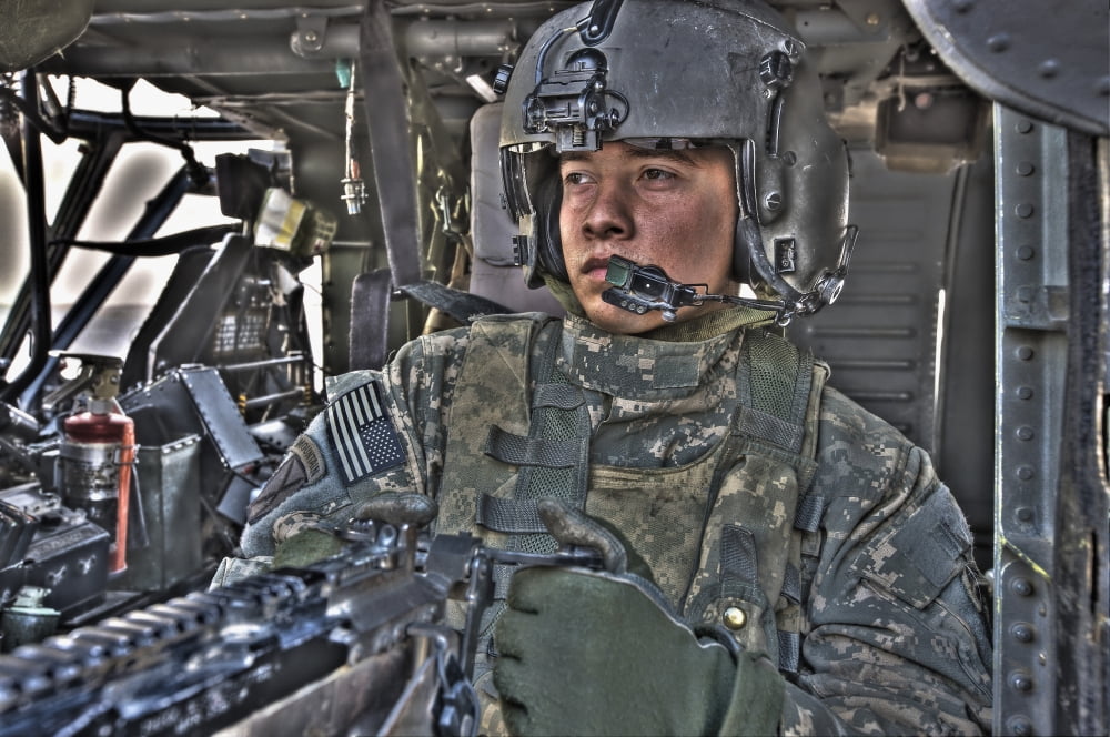 HDR image of a UH-60 Black Hawk door gunner manning a M240 machine gun Canvas Art - Terry MooreStocktrek Images (18 x 12)