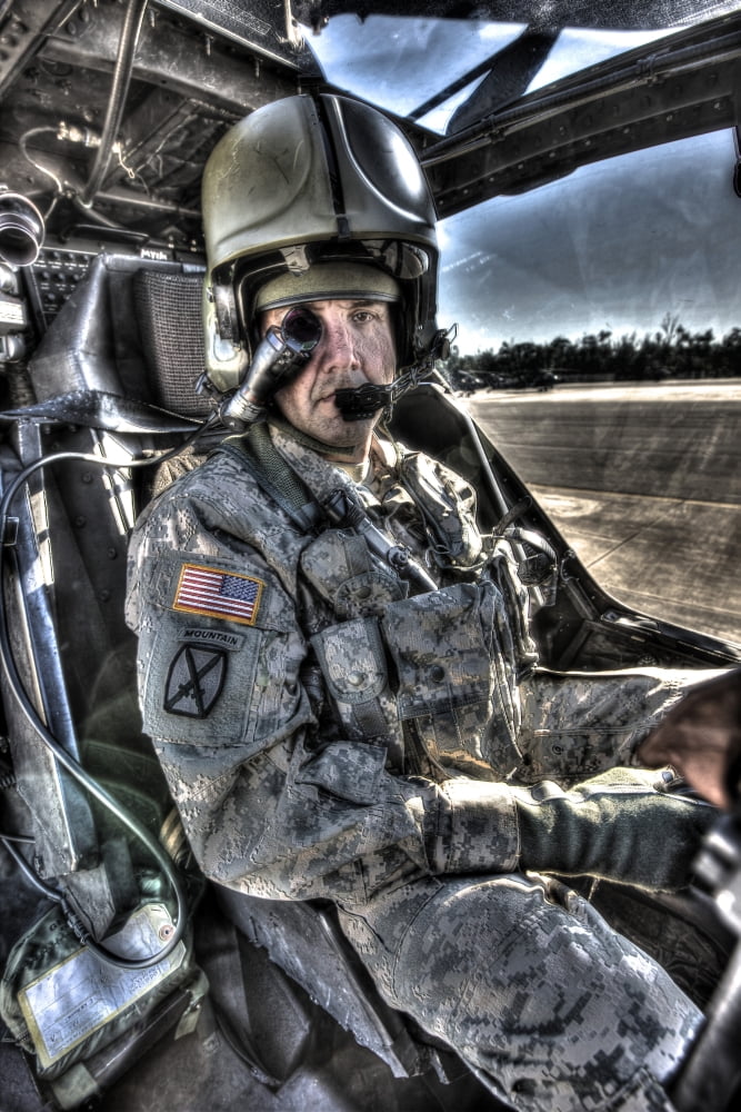 HDR image of a pilot equipped with a monocle in the cockpit of an AH-64 Apache Canvas Art - Terry MooreStocktrek Images (12 x 18)