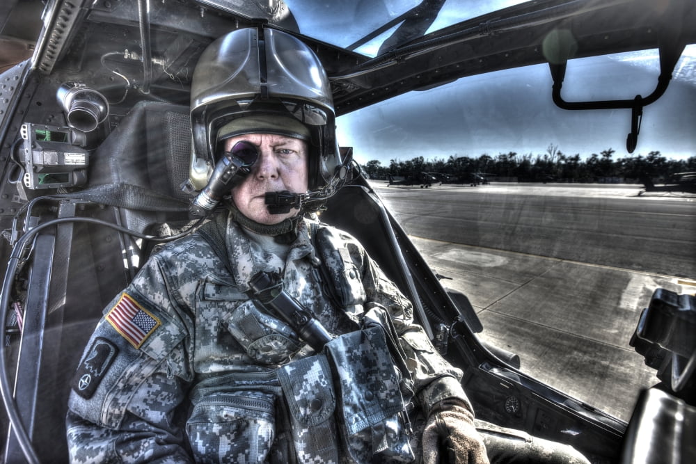HDR image of a pilot equipped with a monocle in the cockpit of an AH-64 Apache Canvas Art - Terry MooreStocktrek Images (35 x 24)