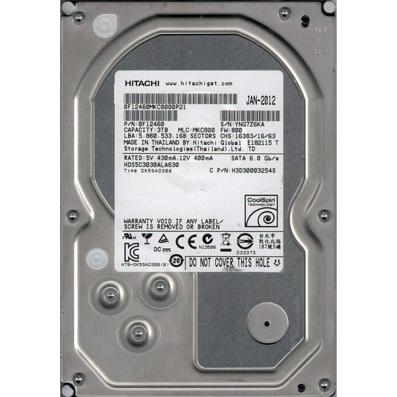 HDS5C3030ALA630 MLC: MKC800 P/N: 0F12460 Hitachi 3TB