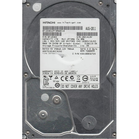 HDS721010CLA332, PN 0F10383, MLC JPT3MA, Hitachi 1TB SATA 3.5 Hard Drive