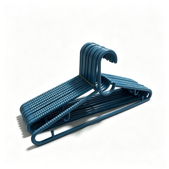 VORINEO heavy-duty adult plastic clothes hanger, sturdy and durable with anti-fracture properties, 10 pieces in a pack, 16.5 inches in length, blue
