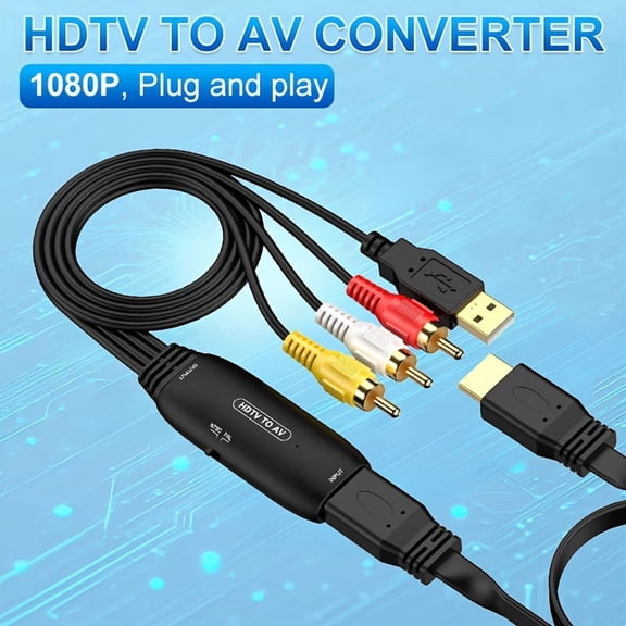 HDTV to RCA Converter Adapter, Compatible with Xiaomi, TV Boxes, Roku, Fire Stick, DVD/Blu-Ray Players, Supports PAL/NTSC, USB Powered, ABS Resin Body, Durable RCA Connectors, 36V Max Voltage
