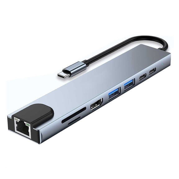 HDTV TV Adapter Compatible With iPad Pro 11"/12.9" (2020,2021,2022)  - 8-in-1 USB-C Hub RJ45 Ethernet Port TYPE-C PD Charger Card Reader Audio Video