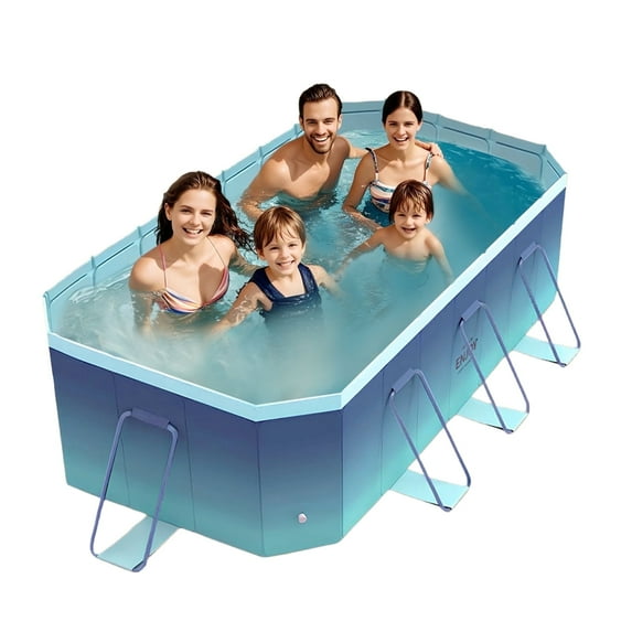 HDUTNGISN 102"Foldable Swimming Pool for Kids & Family,Non-Inflatable Pool with Metal Frame,Blue