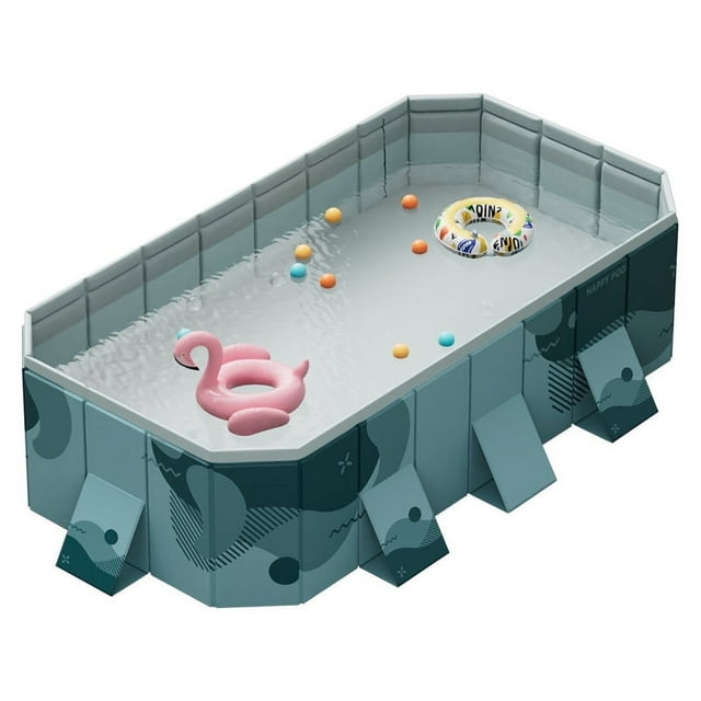 HDUTNGISN 102"Foldable Swimming Pool for Kids & Family,Non-Inflatable Pool with Metal Frame,Green