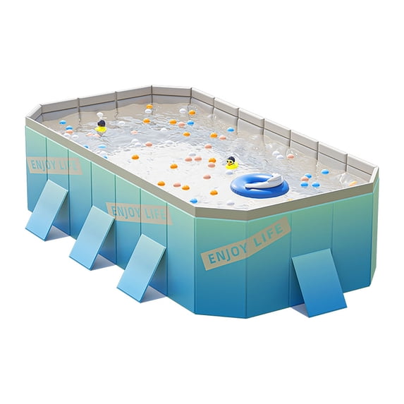 HDUTNGISN 102"Foldable Swimming Pool for Kids & Family,Non-Inflatable Pool with Metal Frame,Iceland Blue