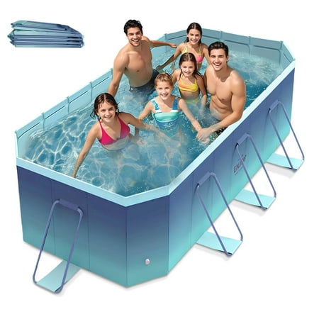 HDUTNGISN 116"Foldable Swimming Pool,Non-Inflatable Kiddle Pool with Metal Frame,Blue