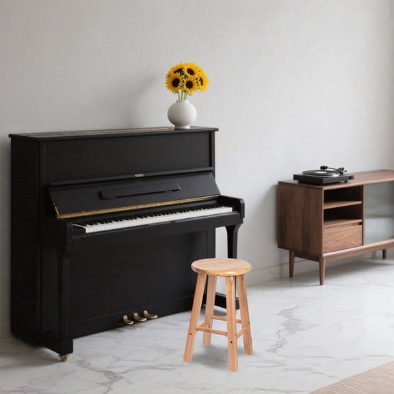 HDUTNGISN 18"Round Wooden Stool-18" Height Backless Bar Stool for Kitchen Counter,Makeup Vanity