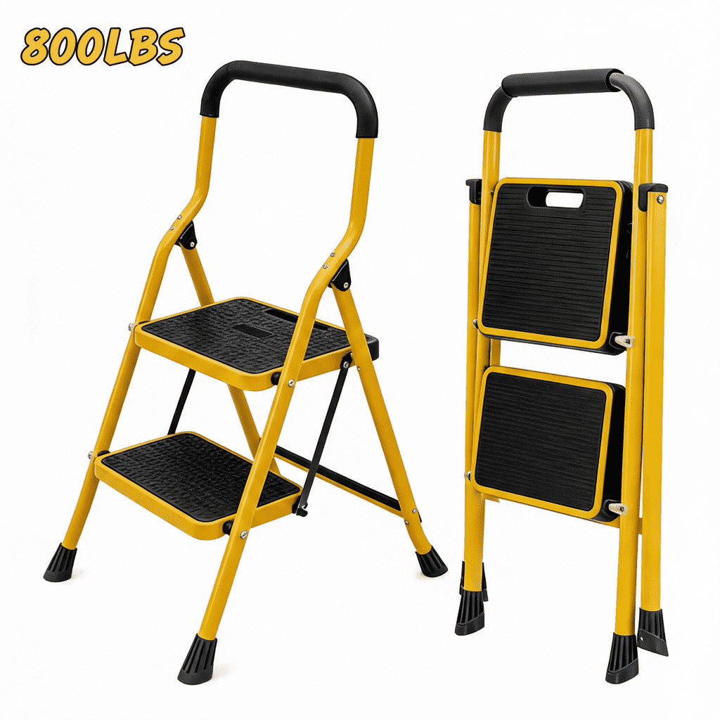 HDUTNGISN 2 Step Ladder for Home,Folding with Handrails, 330LBS Sturdy ...