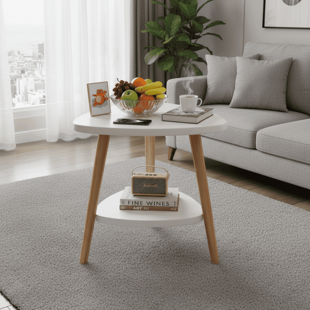 HDUTNGISN 2-Tier Coffee Table, Modern End Table & Bedside Table for Small Spaces, Indoor & Outdoor Side Table for Porch Backyard Livingroom Bedroom,White