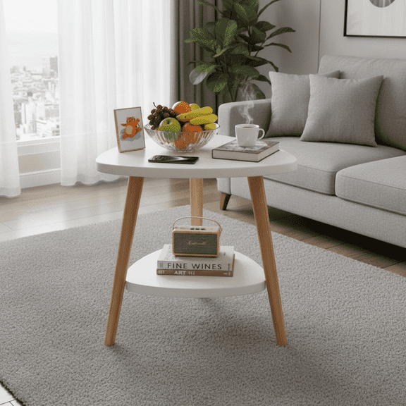 HDUTNGISN 2-Tier Coffee Table, Modern End Table & Bedside Table for Small Spaces, Indoor & Outdoor Side Table for Porch Backyard Livingroom Bedroom,White