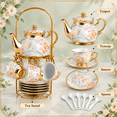 thumbnail image 1 of &nbsp;HDUTNGISN 20Pcs European Porcelain Tea Set,Saucers with Metal Holderfor Women,Flower Tea Set,Light green, 1 of 13
