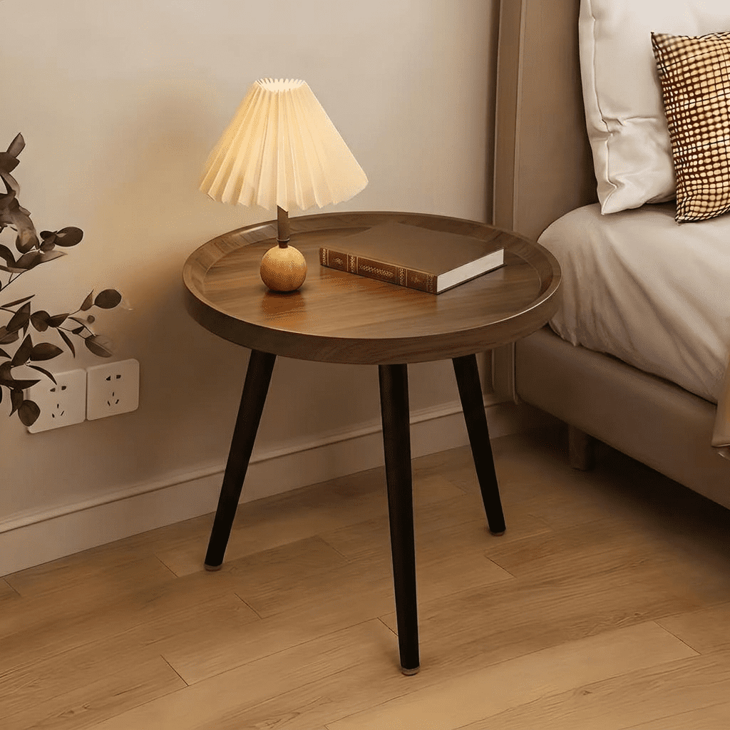 HDUTNGISN 24" Oval Side Table with Wooden Tray, Wood  End Table for Bedroom, Living Room