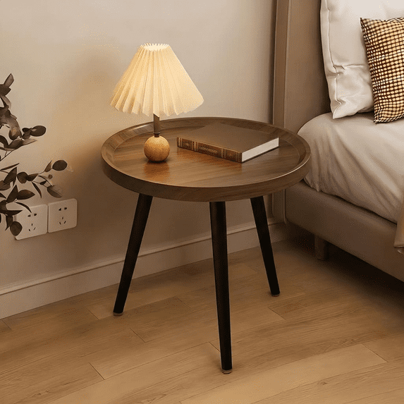 HDUTNGISN 24" Oval Side Table with Wooden Tray, Wood End Table for Bedroom, Living Room