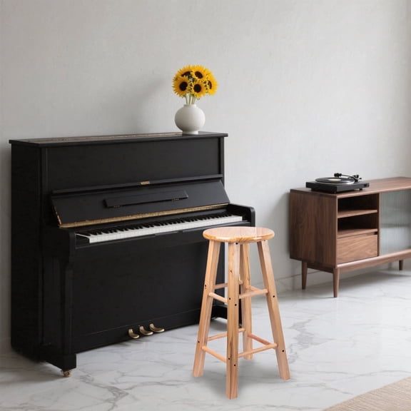 HDUTNGISN 24"Round Wooden Stool-24" Height Backless Bar Stool for Kitchen Counter,Makeup Vanity