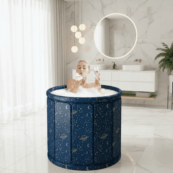 HDUTNGISN 27"Planet Blue Foldable Bathtub,Portable for Adults,Ideal for Camping & Home Use