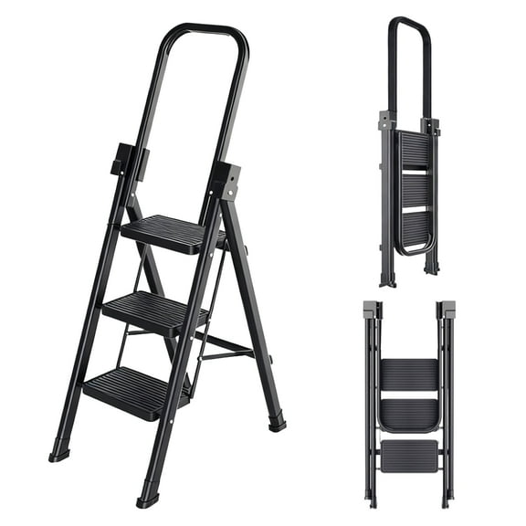 HDUTNGISN 3 Step Ladder 800lbs Capacity-Foldable,Anti-Slip Wide Pedal,Lightweight Stool for Kitchen 