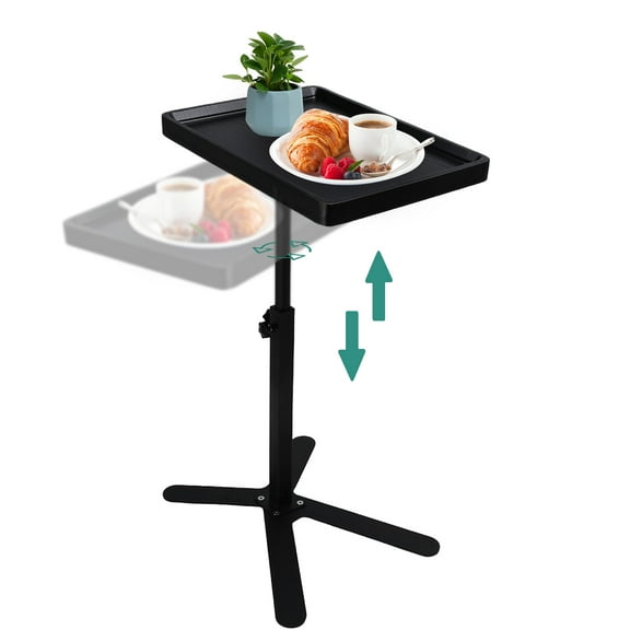 HDUTNGISN 360° Swivel Height Adjustable Small Drink Table for Small Spaces, Modern Accent with Solid Metal Leg(Black）