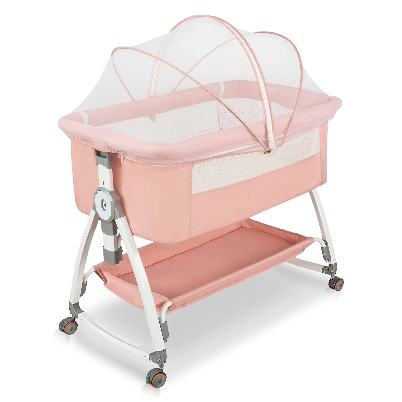 HDUTNGISN 4-in-1 Pink Rocking Bassinet with Musical Toys, Storage ...