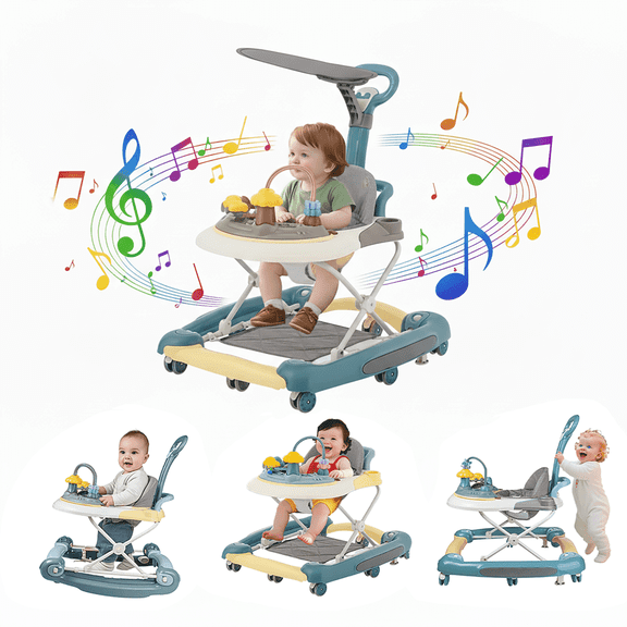 HDUTNGISN 5-in-1 Green Adjustable Baby Walker with Wheels for Boys & Girls