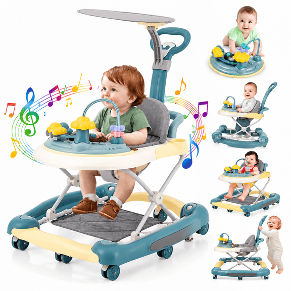 HDUTNGISN 5-in-1 Green Adjustable Baby Walker with Wheels for Boys & Girls