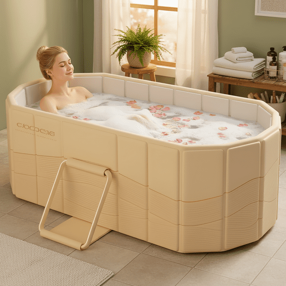 HDUTNGISN 59"Large Foldable Bathtub for 2 People, Upgraded Adult Tub for Hot Ice Bath,Yellow