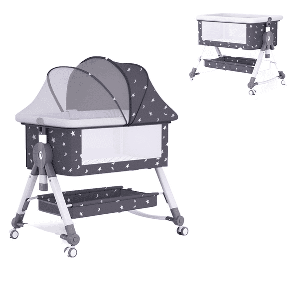 HDUTNGISN Adjustable Baby Bassinet with Changing Table & Wheels,Gray+Star,0-36 Months