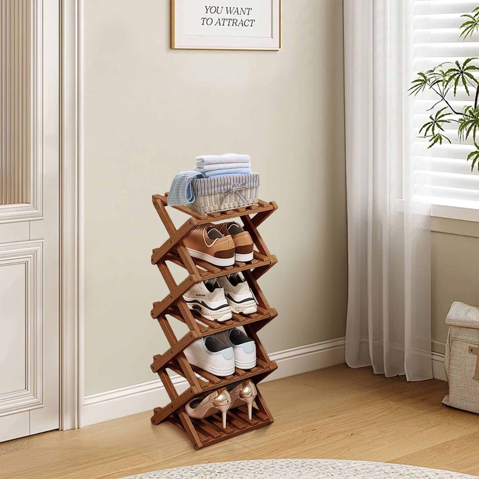 8 Tiers Corner Bamboo Shoe Rack, Storage Shoes Stand 8 Pairs Organizer Stand For Entryway Bedroom