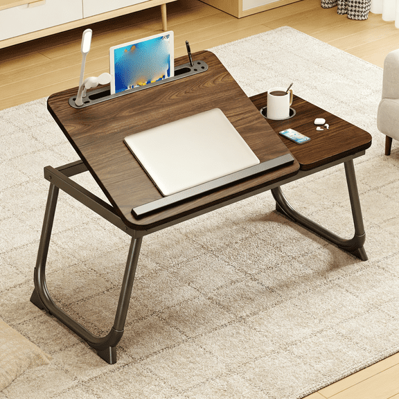 HDUTNGISN Bed Desk 22" 5-Level Adjustable Foldable Laptop Desk with Cup Holder-Bed & Couch Table,Black Canary