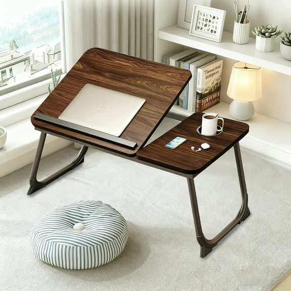 HDUTNGISN Bed Desk 22" 5-Level Adjustable Foldable Laptop Desk,Brown
