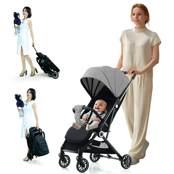 Foldable Baby Stroller,Travel Stroller with 5-Point Harness,Adjustable Backrest/Canopy,Storage Basket(Gray)