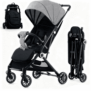 Foldable Baby Stroller,Travel Stroller with 5-Point Harness,Adjustable Backrest/Canopy,Storage BasketGray