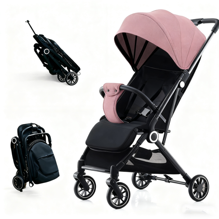 Foldable Baby Stroller,Travel Stroller with 5-Point Harness,Adjustable Backrest/Canopy,Storage Basket(Pink)