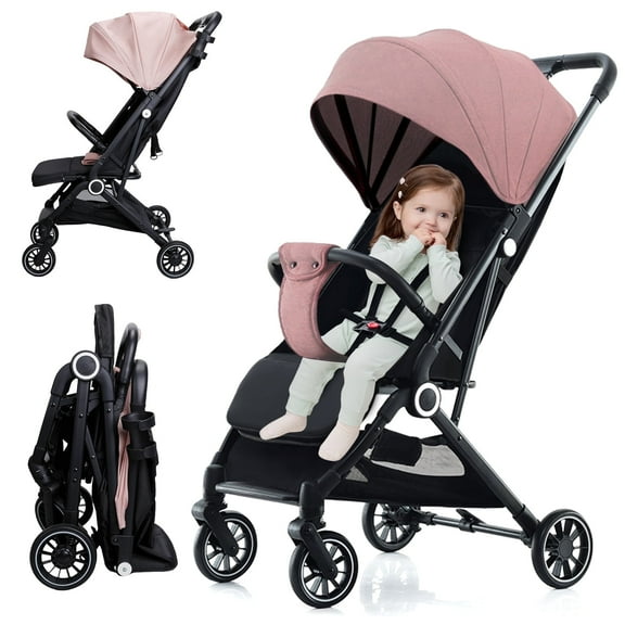 RICHYOUNG Folding Baby Stroller with Mosquito Net,Storage Basket,Adjustable Backrest/Canopy,Cup Holder(Pink)