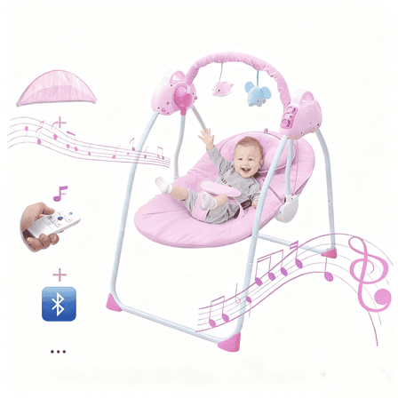 HDUTNGISN Pink Electric Baby Swing for Newborns,Motorized with Bluetooth Music & Remote Control