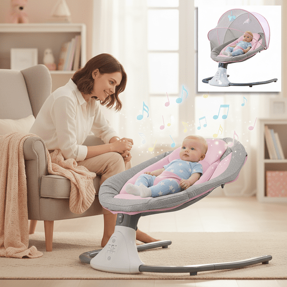 HDUTNGISN Pink Electric Baby Swing with Bluetooth Music & Remote Control