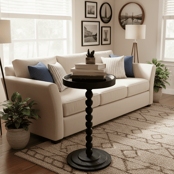 HDUTNGISN Round Side Table for Small Spaces,Solid Wood Leg Nightstand,Anthropologie Furniture,Solid wood,Black