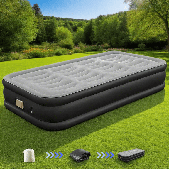 HDUTNGISN Twin Size Air Mattress with High-Speed Pump,16" Raised Inflatable Bed,Ideal for Guests&Camping,Black