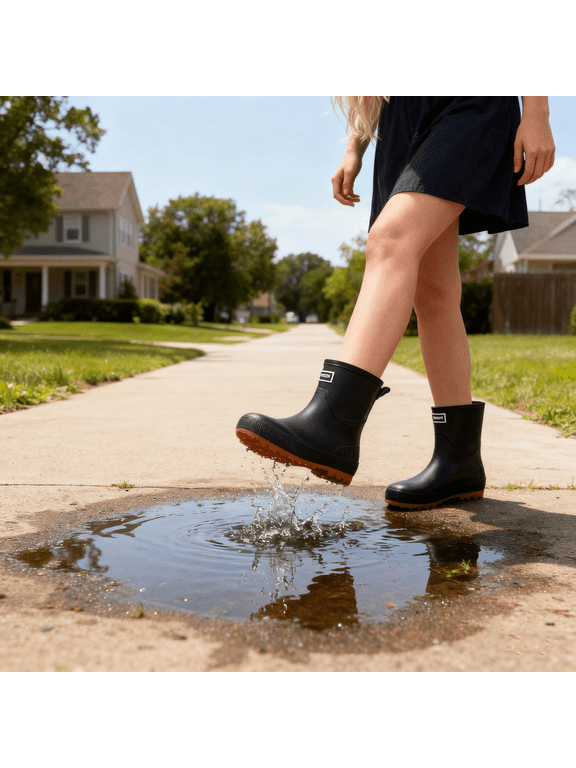 Women's Short Rain Boots-Ultra Lightweight Gardening Shoes,Black(Women6.5)