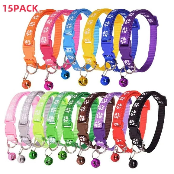 ZOUYUE 15 Pcs Puppy Id Collars,Cat Collar with Bell,Breakaway Cat Collars,Adjustable Whelping Collars,Assorted Colors Soft Nylon Small Pet Collars for Male Girl Cats Pets(Colorful)