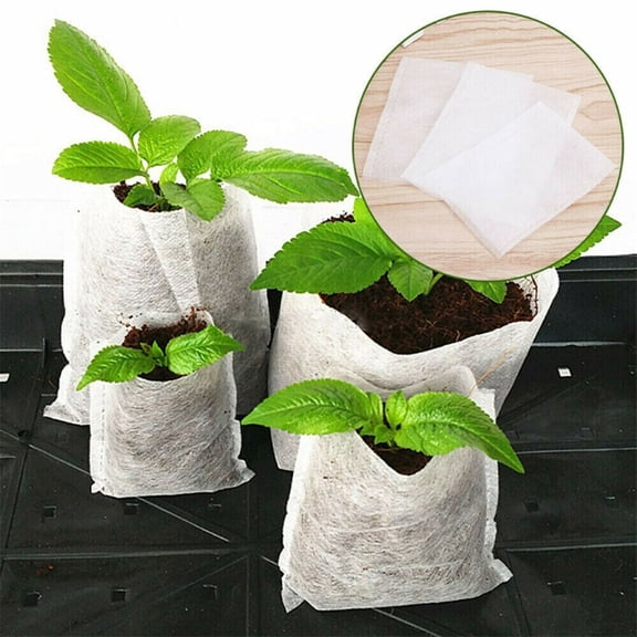 HDWUEN 100PCS Nursery Growing Bags, Small Plant Nursery Bags, Non-Woven Fabric Seedlings Grow Bag,White