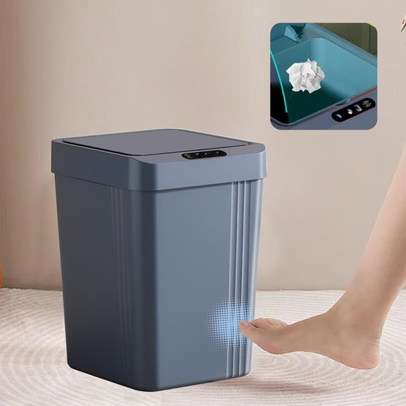 HDWUEN Automatic Trash Can with 3 Ways Open Pressing,Kicking,Motion Sensor Touchless Garbage Can,Blue