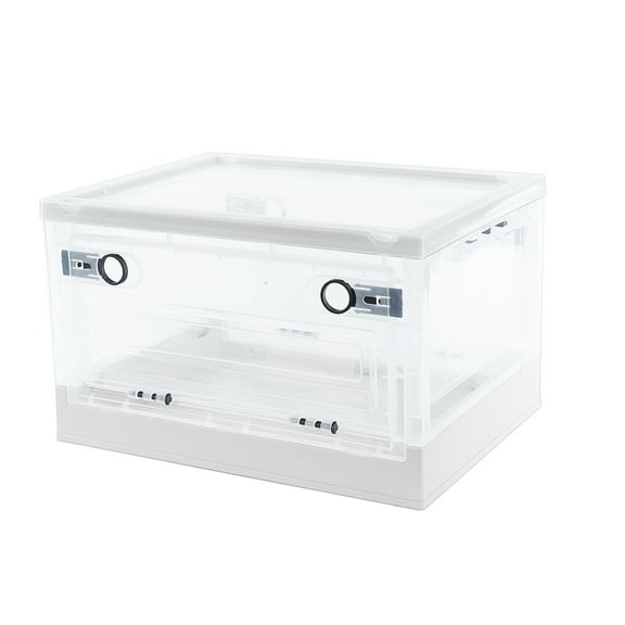 HDWUEN Clear Storage Stackable Bins,Plastic Storage Containers With Lids,Foldable Book Organizer,White