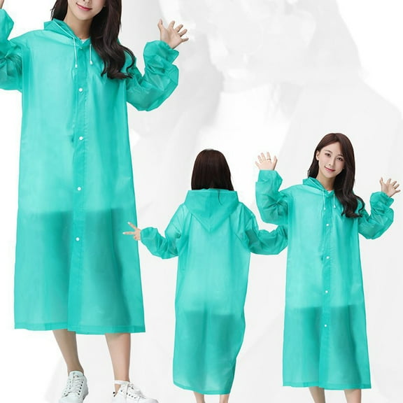 HDWUEN Cosowe Rain Ponchos for Adults Reusable Raincoats Button Down for Women Men with Hood and Drawstring Green