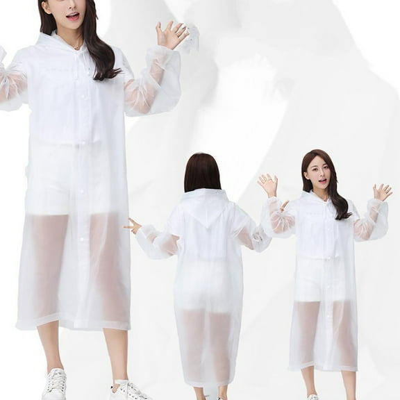 HDWUEN Cosowe Rain Ponchos for Adults Reusable Raincoats Button Down for Women Men with Hood and Drawstring White