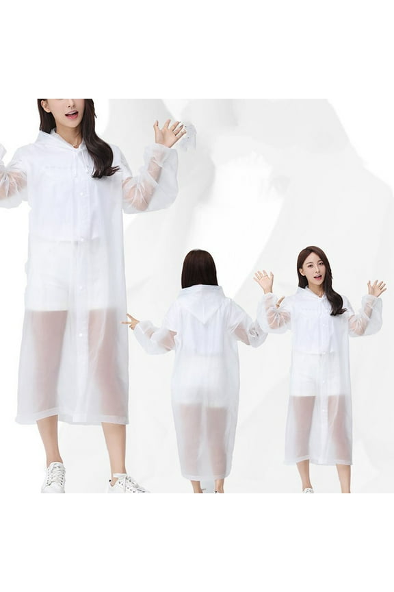 Cosowe Rain Ponchos for Adults Reusable Raincoats Button Down for Women Men with Hood and Drawstring White