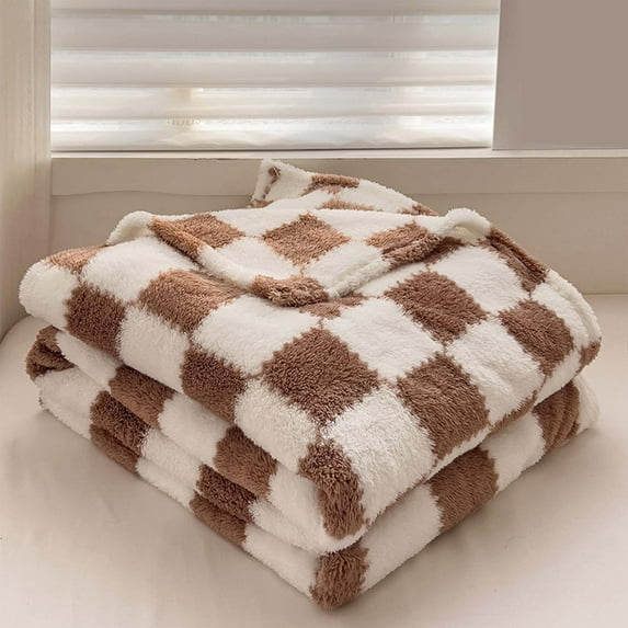 HDWUEN Cozy Throw Blankets Fleece Fuzzy Winter Warm Flannel Blankets for Couch Sofa,Super Soft Checkered Sleeping Blanket,Coffee,59×39In