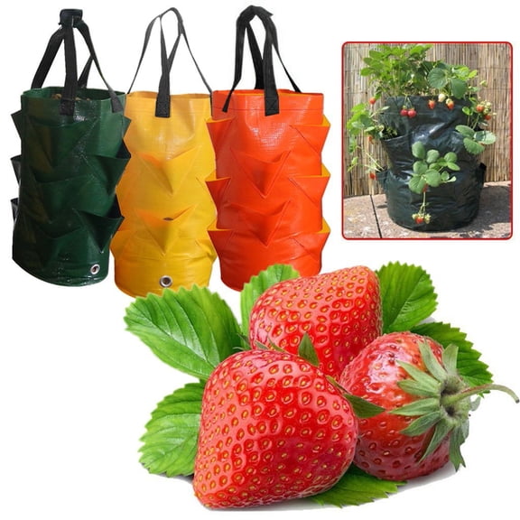 HDWUEN Hanging Strawberry Planter Vegetable Fruit Plant Pot with 10 Planting Pockets, Fabric Planter Bags for Tomato Potato Fruit Flower