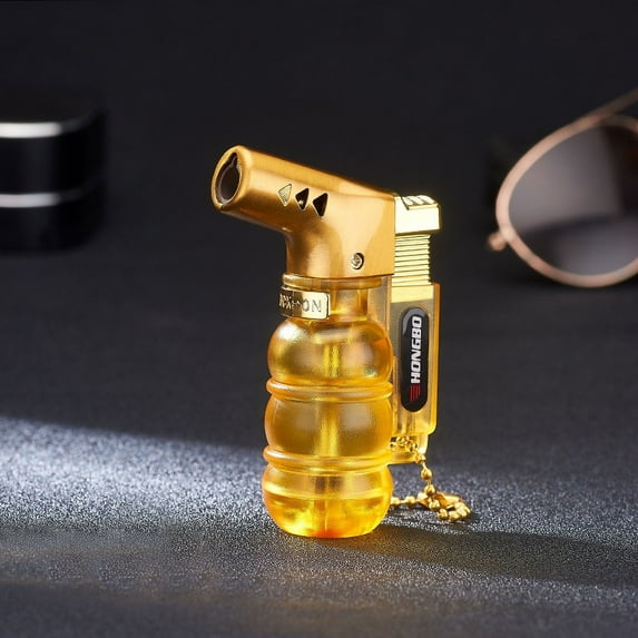 HDWUEN Metal Gas Lighter,Refillable Lighters Butane Torch Lighter for Outdoor BBQ Kitchen Windproof Jet Flame Torch,Gold
